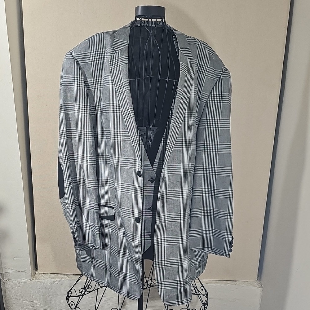 Falcone Men's Classic Black and Gray Blazer And Vest 56R